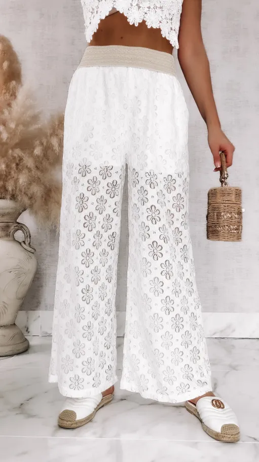 Białe koronkowe spodnie w stylu boho ONE SIZE - R934