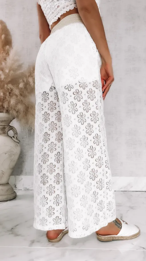 Białe koronkowe spodnie w stylu boho ONE SIZE - R934