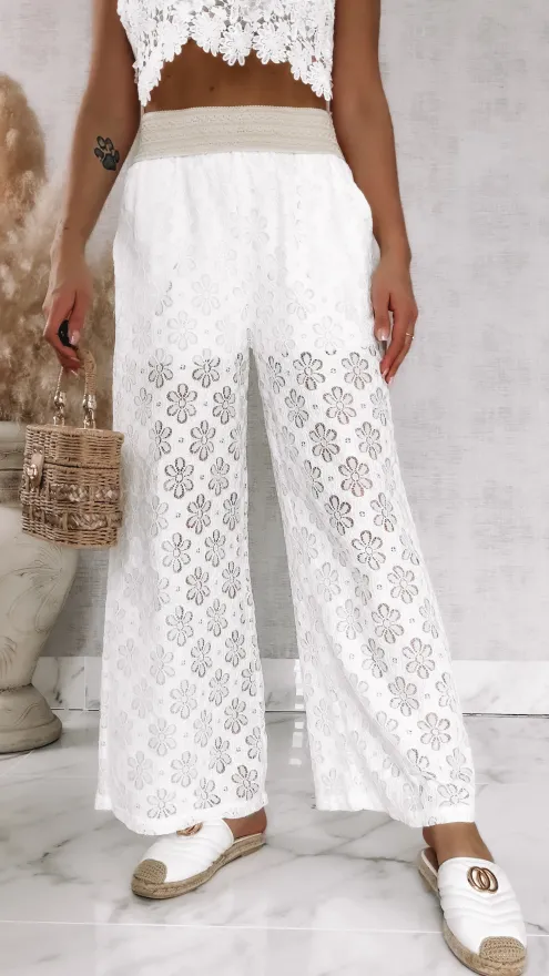 Białe koronkowe spodnie w stylu boho ONE SIZE - R934
