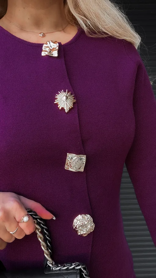 Dzianinowy jesienny komplet elegancki sweter + spodnie ONE SIZE purpura - R316