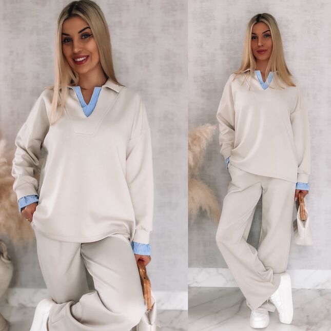 Oryginalny komplet dresowy z wstawkami z koszuli w paski ONE SIZE - R956