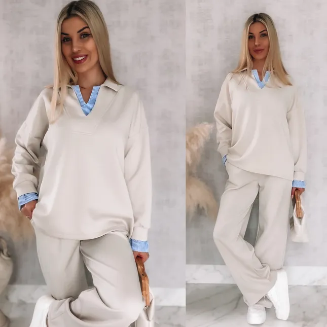 Oryginalny komplet dresowy z wstawkami z koszuli w paski ONE SIZE - R956