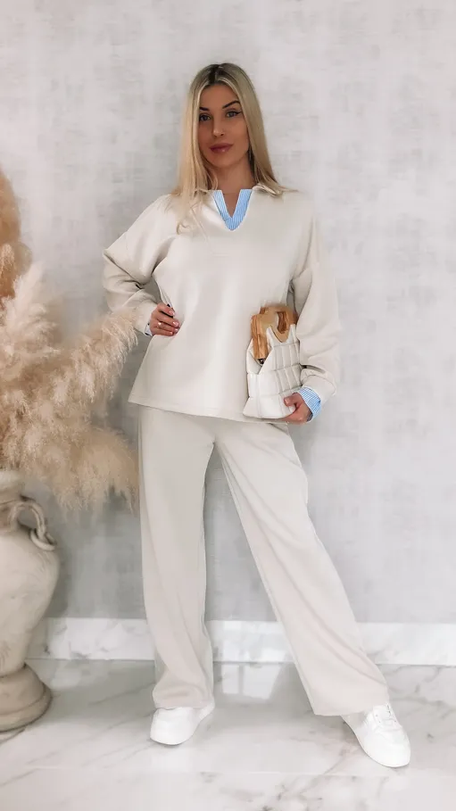 Oryginalny komplet dresowy z wstawkami z koszuli w paski ONE SIZE - R956