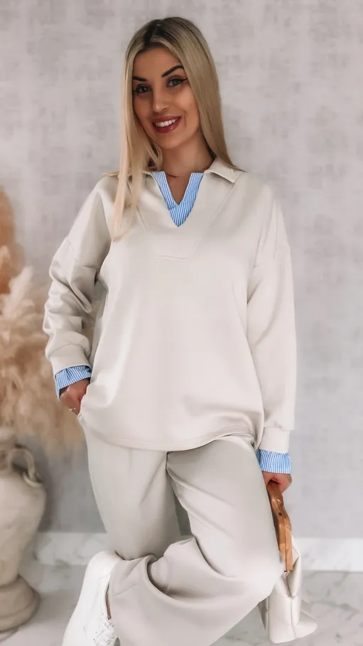 Oryginalny komplet dresowy z wstawkami z koszuli w paski ONE SIZE - R956