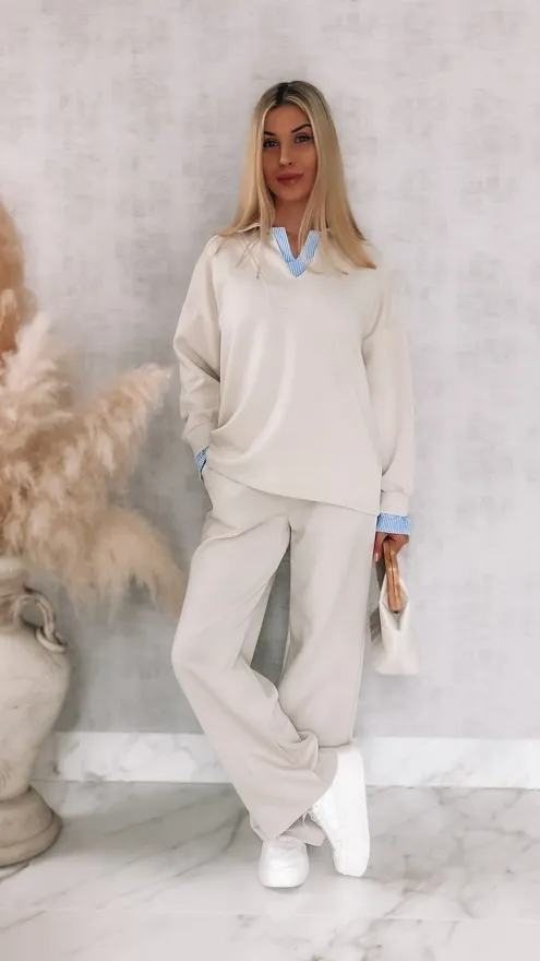 Oryginalny komplet dresowy z wstawkami z koszuli w paski ONE SIZE - R956