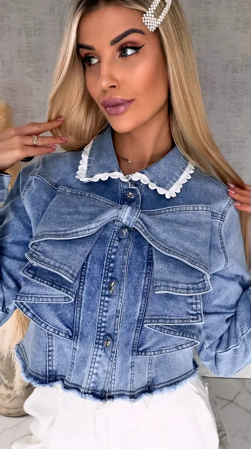 Oryginalna elastyczna katana jeansowa z kokardą ONE SIZE - R741