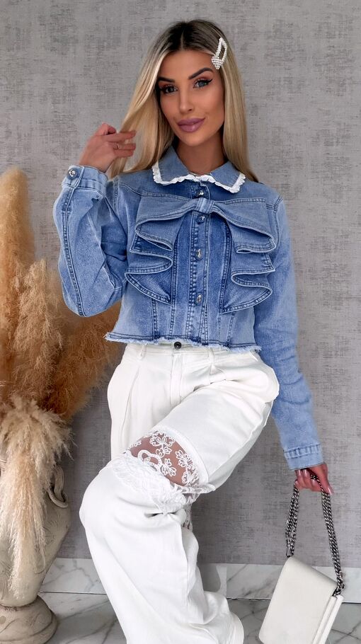 Oryginalna elastyczna katana jeansowa z kokardą ONE SIZE - R741