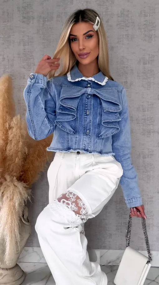 Oryginalna elastyczna katana jeansowa z kokardą ONE SIZE - R741