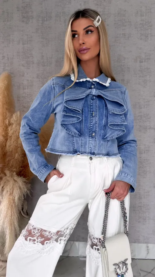 Oryginalna elastyczna katana jeansowa z kokardą ONE SIZE - R741