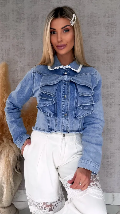 Oryginalna elastyczna katana jeansowa z kokardą ONE SIZE - R741