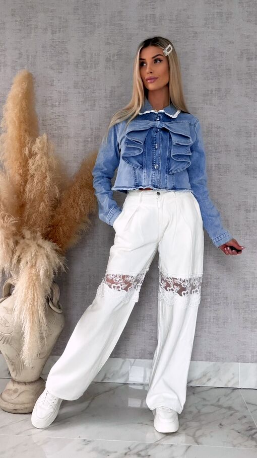 Oryginalna elastyczna katana jeansowa z kokardą ONE SIZE - R741