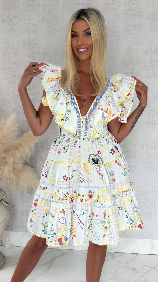 Cudowna letnia sukienka z pięknym tyłem i kolorowym printem ONE SIZE - S157