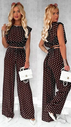 Czekoladowy komplet na lato w grochy ONE SIZE z wiskozy - P803B