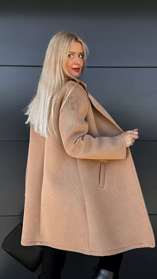 Jesienny płaszczyk LONG z koniczynką ONE SIZE karmelowy - P985A