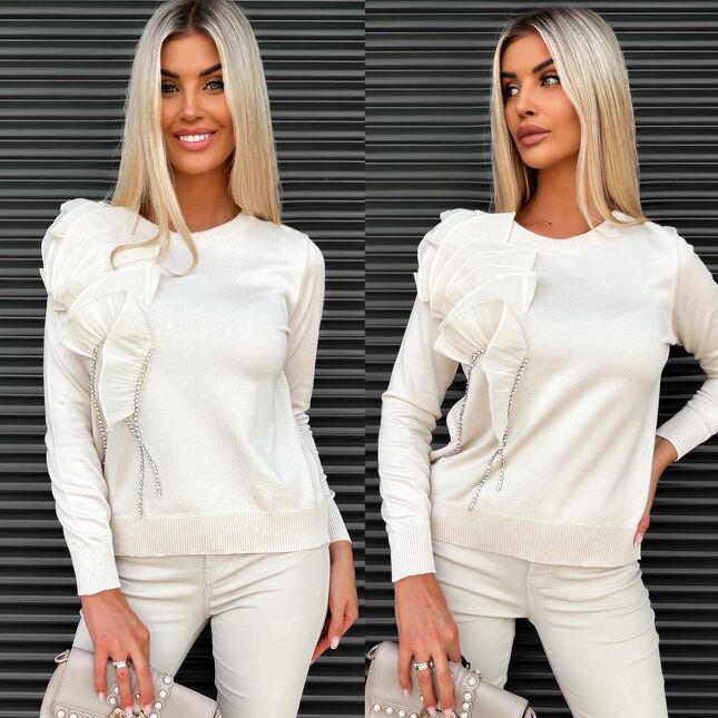 Elegancka bluzka dzianinowa z wiskozy ONE SIZE zdobiona cyrkoniami - S363