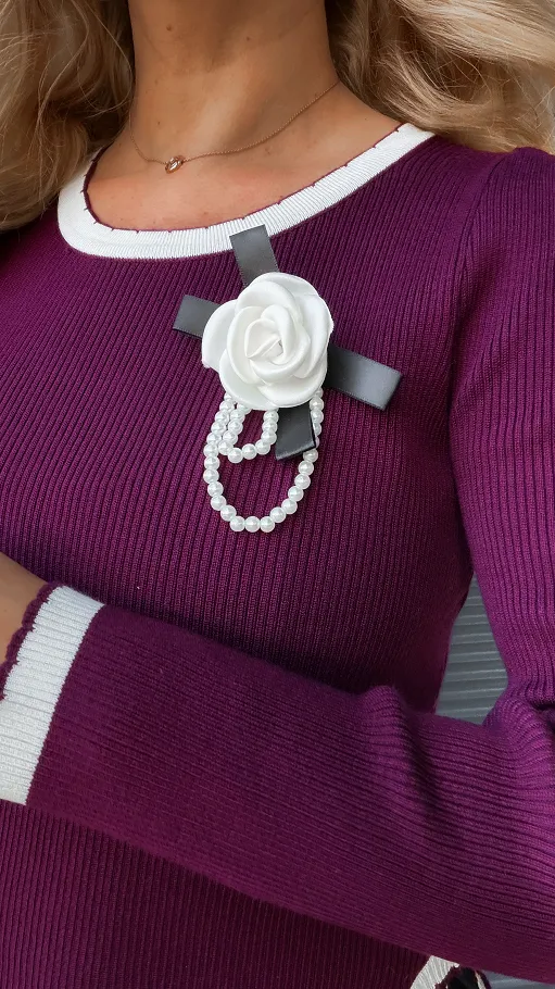 Dzianinowa elastyczna bluzka z wiskozy BORDOWA - R300