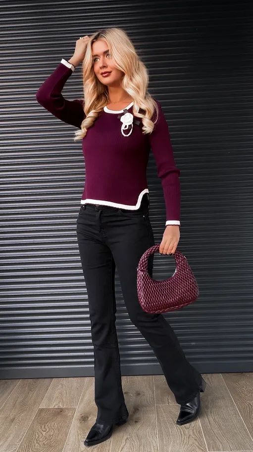 Dzianinowa elastyczna bluzka z wiskozy BORDOWA - R300