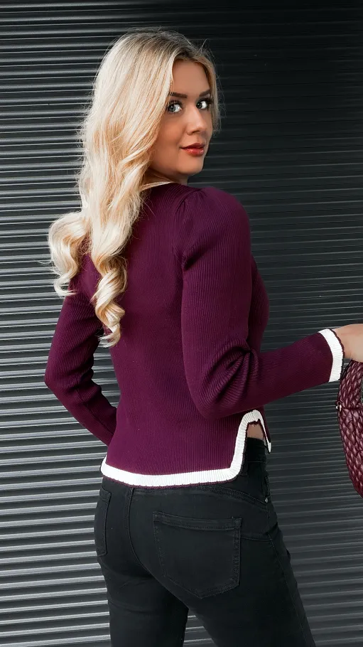 Dzianinowa elastyczna bluzka z wiskozy BORDOWA - R300