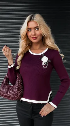 Dzianinowa elastyczna bluzka z wiskozy BORDOWA - R300