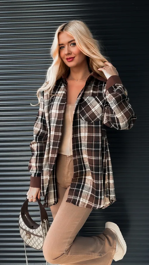 Bawełniana koszula w brązową kratę ONE SIZE - R279