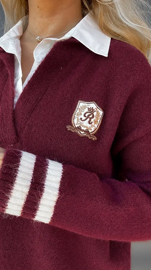 Modny bordowy sweter z koszulową wstawką ONE SIZE - R091