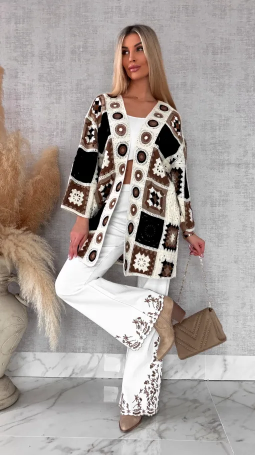 Wiosenna szydełkowa narzutka ONE SIZE brązowa - R645C