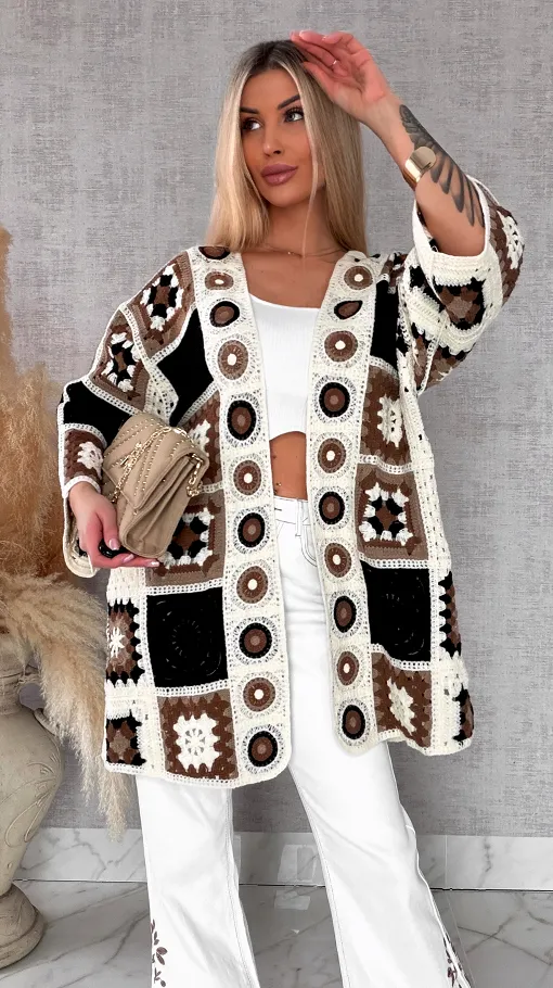 Wiosenna szydełkowa narzutka ONE SIZE brązowa - R645C