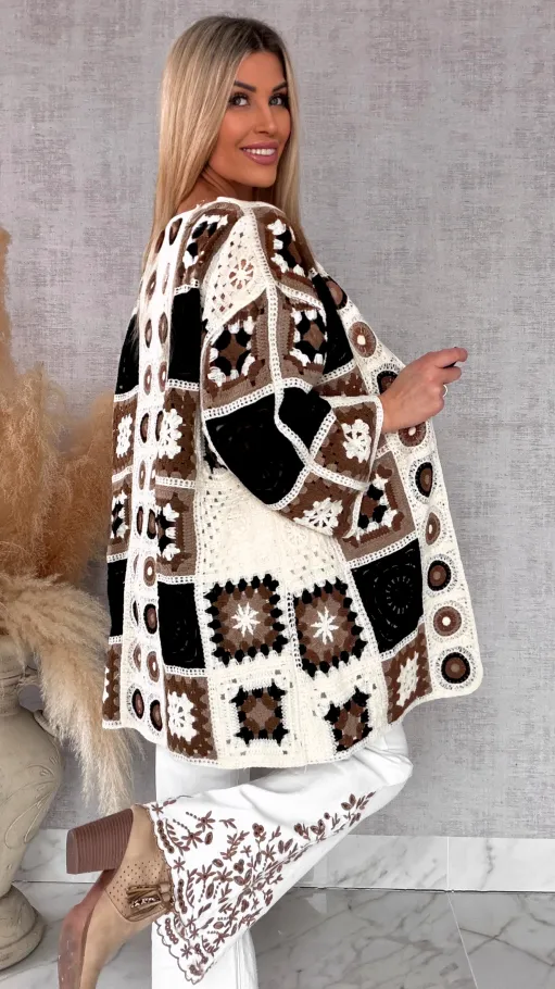 Wiosenna szydełkowa narzutka ONE SIZE brązowa - R645C