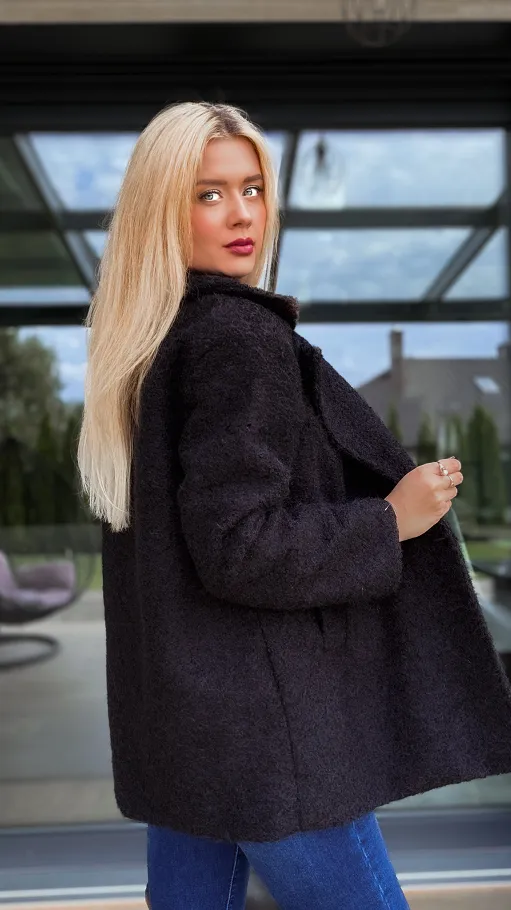 Klasyczny płaszcz na jesień CZARNY one size - R113B