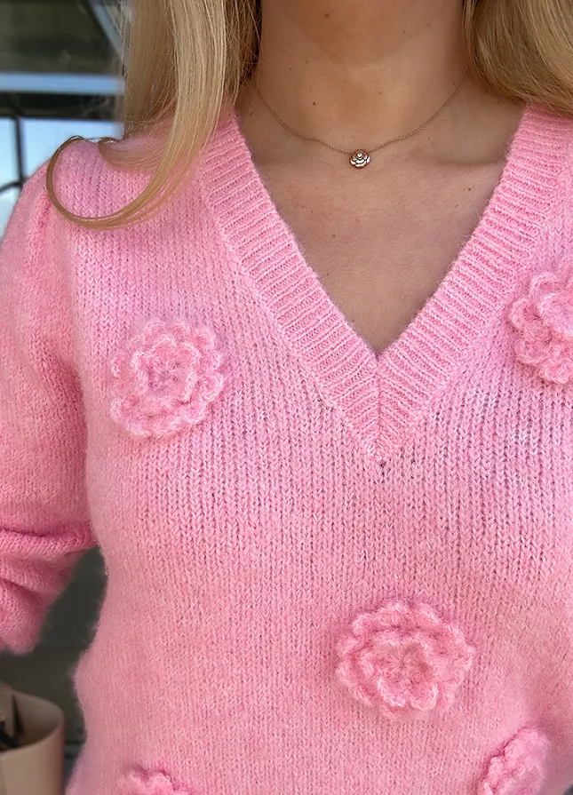 Fantastyczny RÓŻOWY sweter na wiosnę w róże - M755