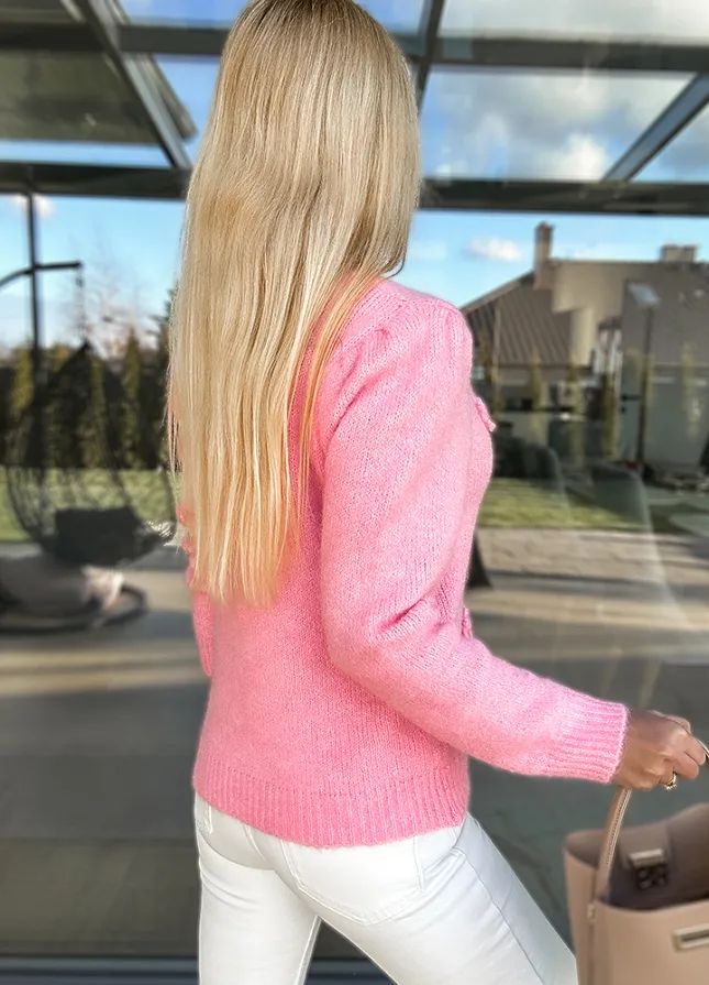 Fantastyczny RÓŻOWY sweter na wiosnę w róże - M755