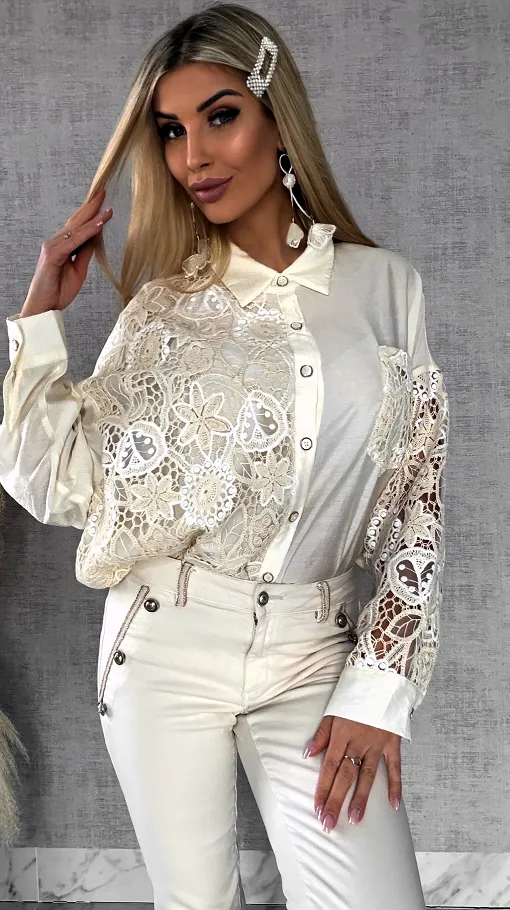 Idealna bawełniana koszula z szydełkowymi wstawkami ONE SIZE - R584