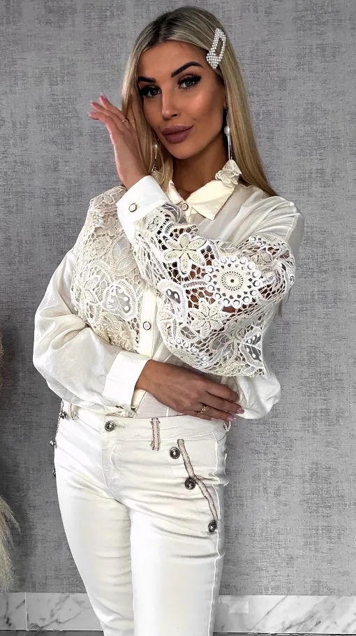 Idealna bawełniana koszula z szydełkowymi wstawkami ONE SIZE - R584