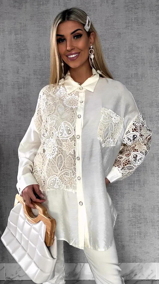 Idealna bawełniana koszula z szydełkowymi wstawkami ONE SIZE - R584