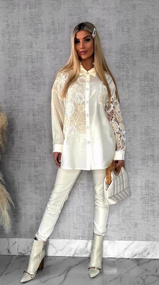 Idealna bawełniana koszula z szydełkowymi wstawkami ONE SIZE - R584