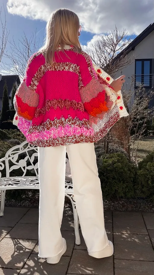 Ekskluzywny grubo pleciony kardigan PREMIUM multi kolor - R839