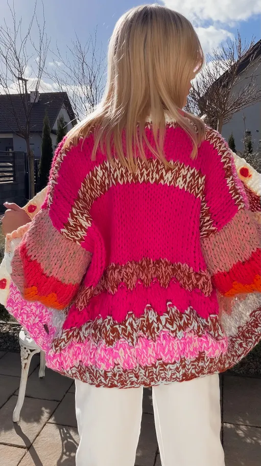 Ekskluzywny grubo pleciony kardigan PREMIUM multi kolor - R839