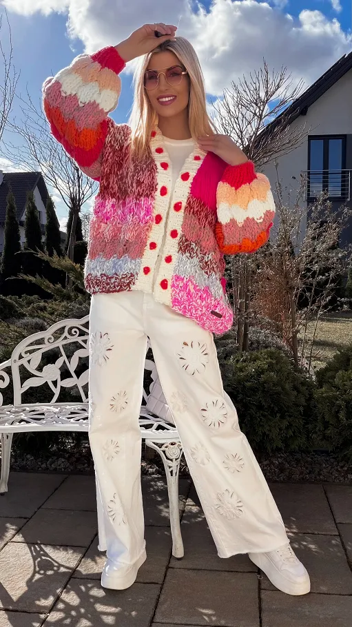 Ekskluzywny grubo pleciony kardigan PREMIUM multi kolor - R839