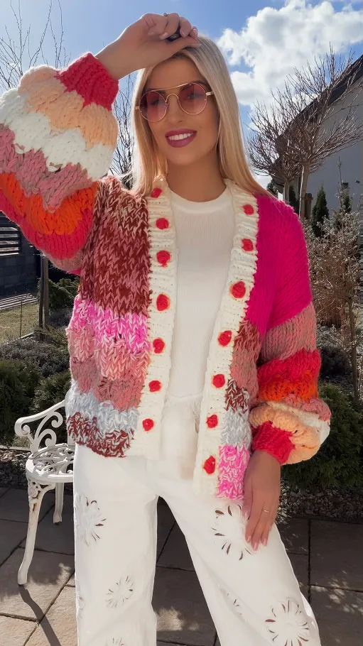 Ekskluzywny grubo pleciony kardigan PREMIUM multi kolor - R839