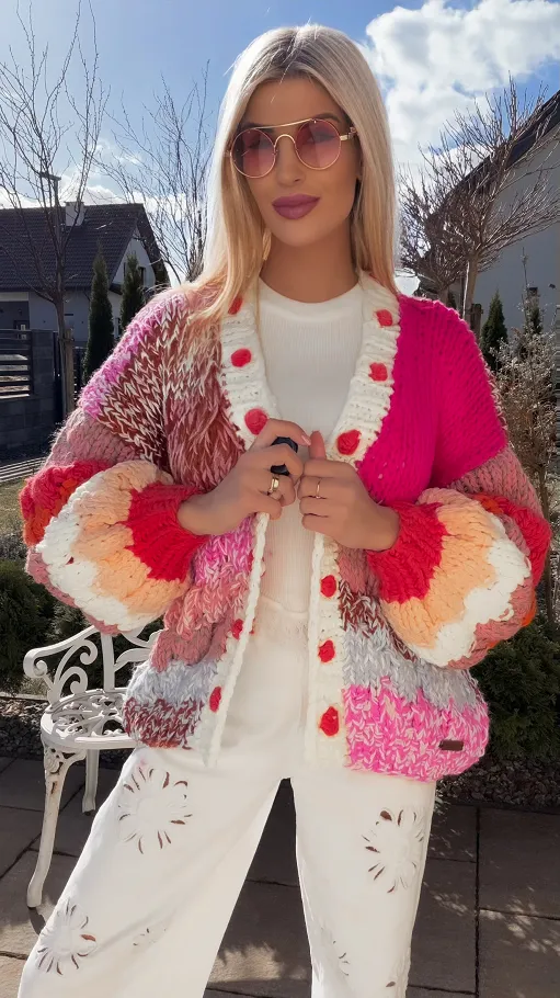 Ekskluzywny grubo pleciony kardigan PREMIUM multi kolor - R839