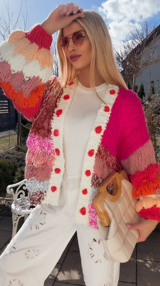 Ekskluzywny grubo pleciony kardigan PREMIUM multi kolor - R839