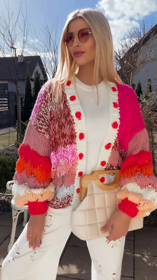 Ekskluzywny grubo pleciony kardigan PREMIUM multi kolor - R839