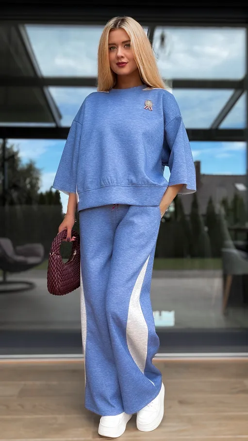 Niebieska luźna bluza z rękawem 3/4 ONE SIZE - R111A