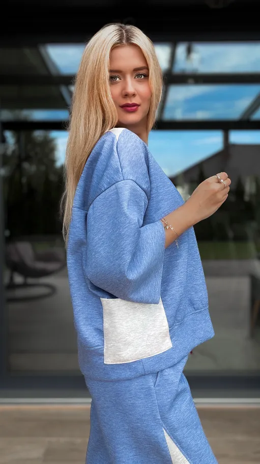 Niebieska luźna bluza z rękawem 3/4 ONE SIZE - R111A