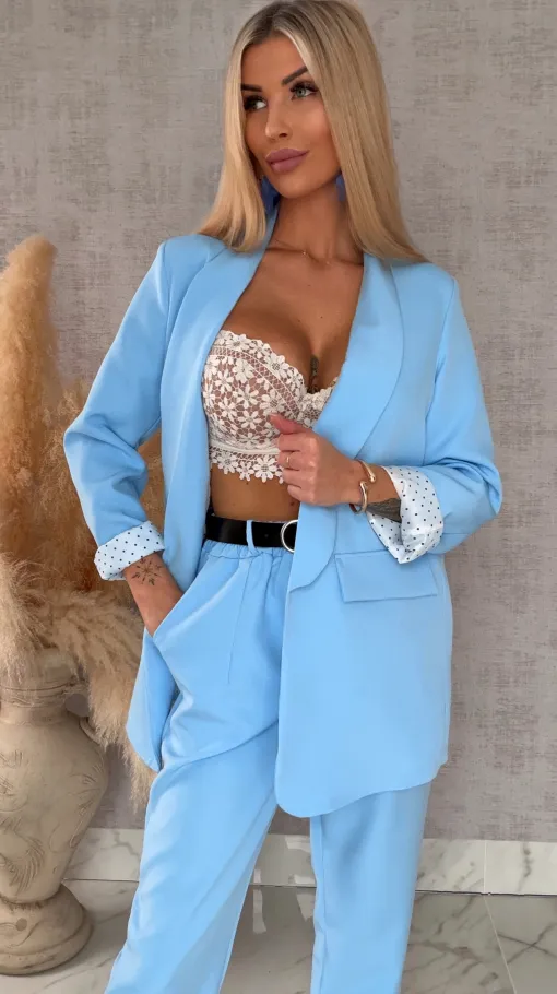 Eleganckie wiosenne spodnie z gumką w pasie i paskiem BLUE one size - R673