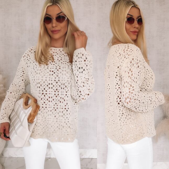 Ażurowy sweter z wiskozy w kolorze ECRU one size - R964