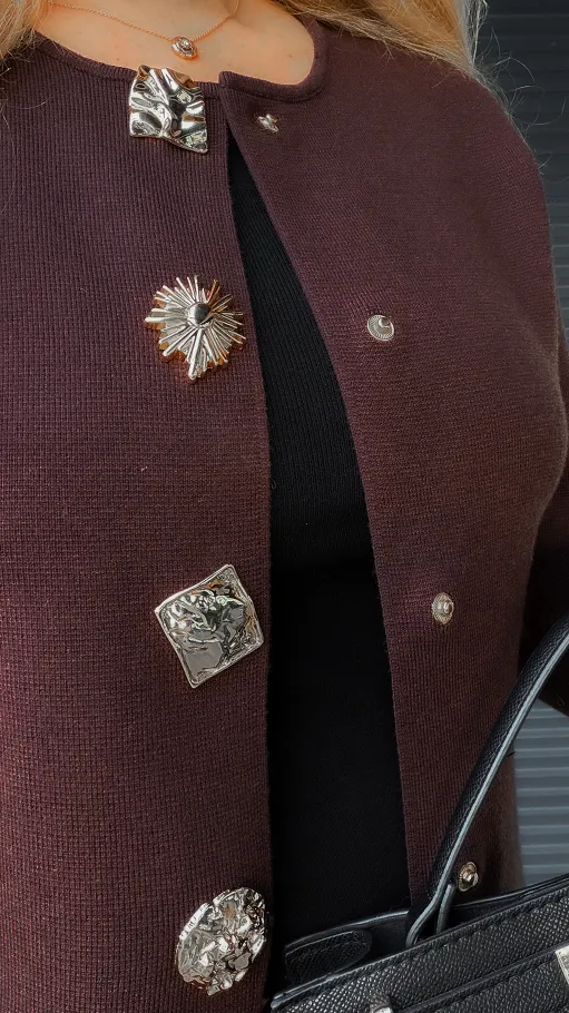 Dzianinowy jesienny komplet elegancki sweter + spodnie ONE SIZE czekolada - R316A