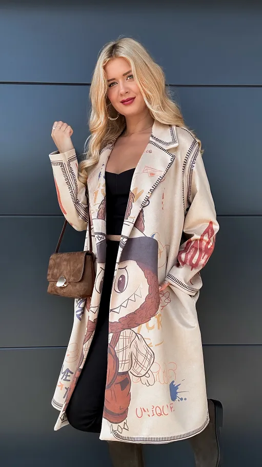 Lekki płaszcz z eko ZAMSZU z bajkowym motywem ONE SIZE - R035