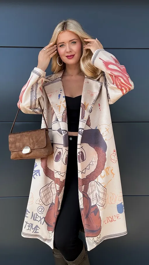 Lekki płaszcz z eko ZAMSZU z bajkowym motywem ONE SIZE - R035