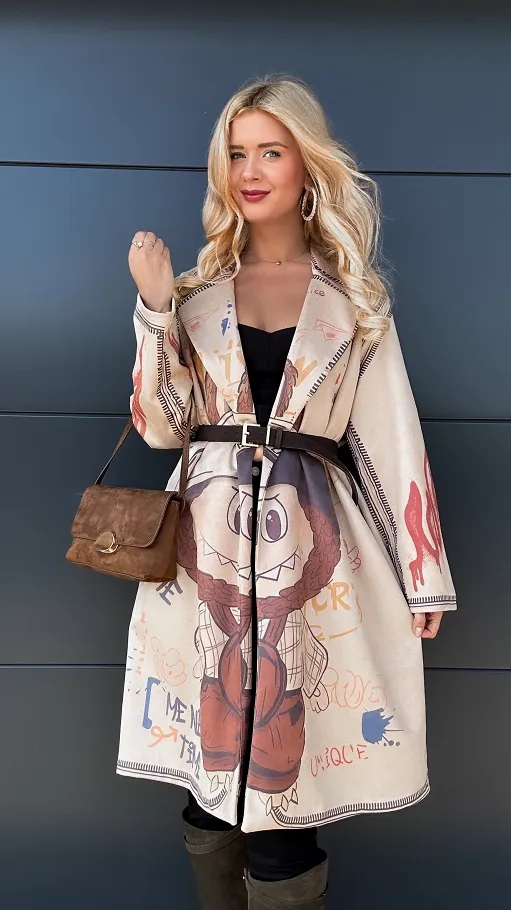 Lekki płaszcz z eko ZAMSZU z bajkowym motywem ONE SIZE - R035
